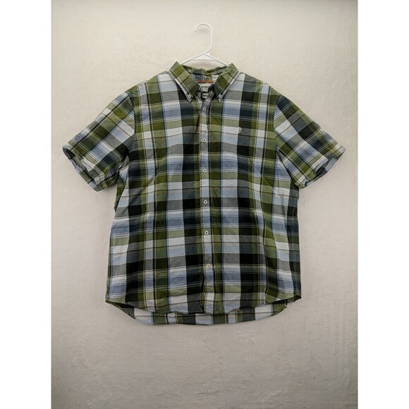 Timberland Regular Fit XL Green Plaid Short Sleeve Button Up Shirt Cotton - Picture 1 of 9
